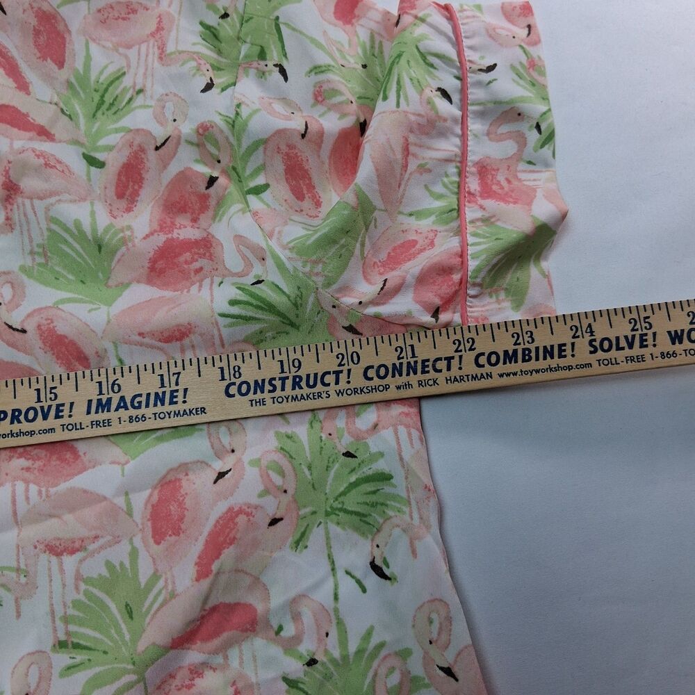 Cynthia Rowley Flamingo Palm Leaf Pajama Set Tropical Coastal Chic Loungewear  L - Picture 9 of 10